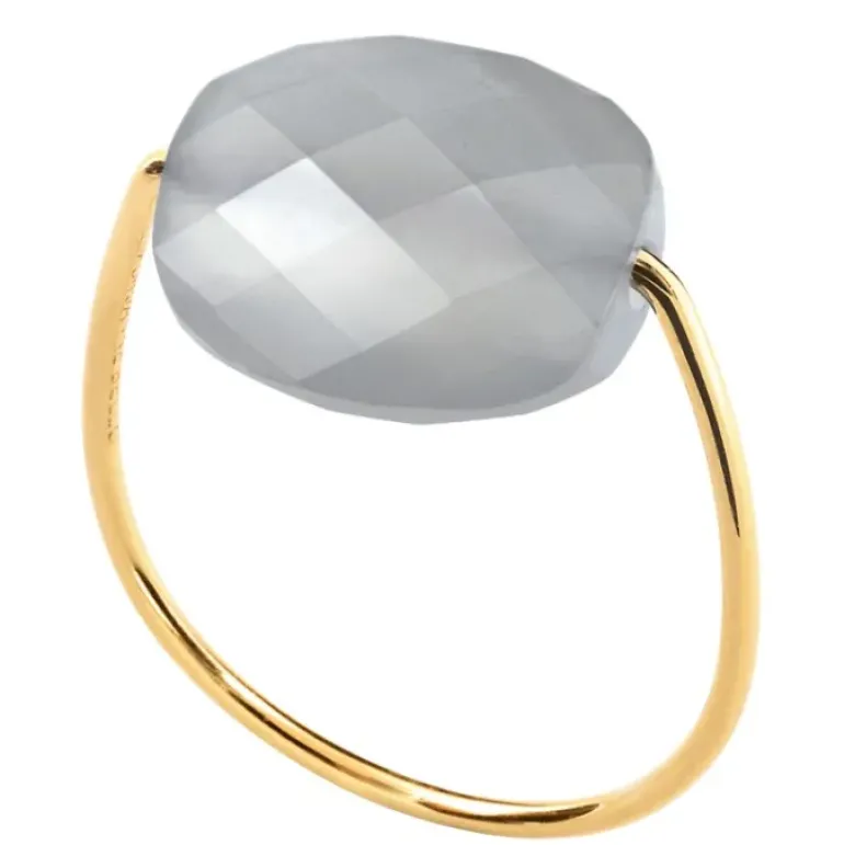 BAGUE OR JAUNE COUSSIN PIERRE DE LUNE GRISE