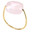 BAGUE OR JAUNE COUSSIN QUARTZ ROSE POUDRE