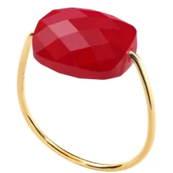 BAGUE OR JAUNE COUSSIN QUARTZ ROUGE