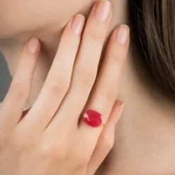 BAGUE OR JAUNE COUSSIN QUARTZ ROUGE