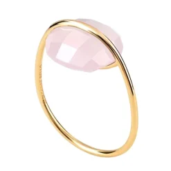 BAGUE OR JAUNE QUARTZ ROSE POUDRE