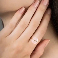 BAGUE OR JAUNE QUARTZ ROSE POUDRE