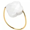 BAGUE OR JAUNE TREFLE AGATE BLANCHE