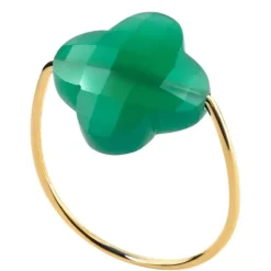 BAGUE OR JAUNE TREFLE AGATE VERTE