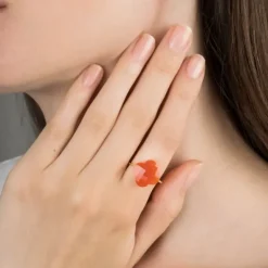 BAGUE OR JAUNE TREFLE CORNALINE