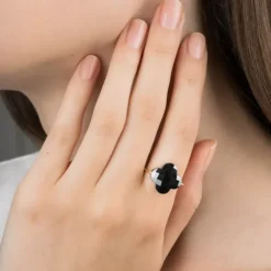 BAGUE OR JAUNE TREFLE HÉMATITE