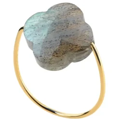 BAGUE OR JAUNE TREFLE LABRADORITE