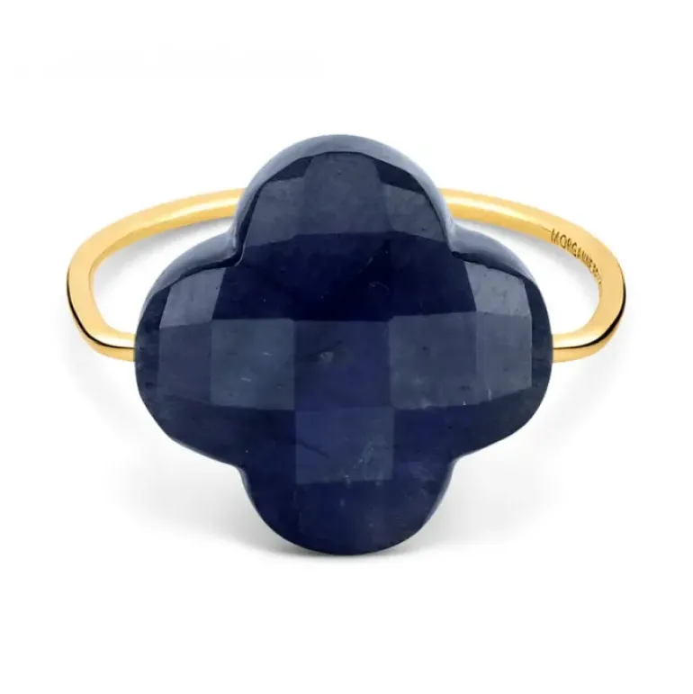 BAGUE OR JAUNE TREFLE LABRADORITE NOIRE