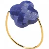 BAGUE OR JAUNE TREFLE LAPIS LAZULI