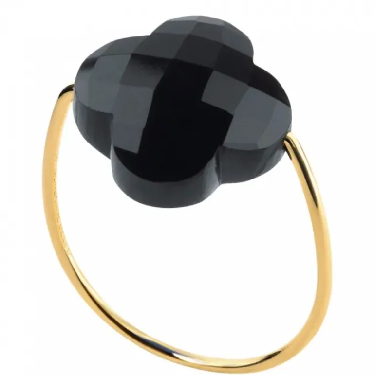 BAGUE OR JAUNE TREFLE ONYX