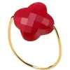 BAGUE OR JAUNE TREFLE QUARTZ ROUGE