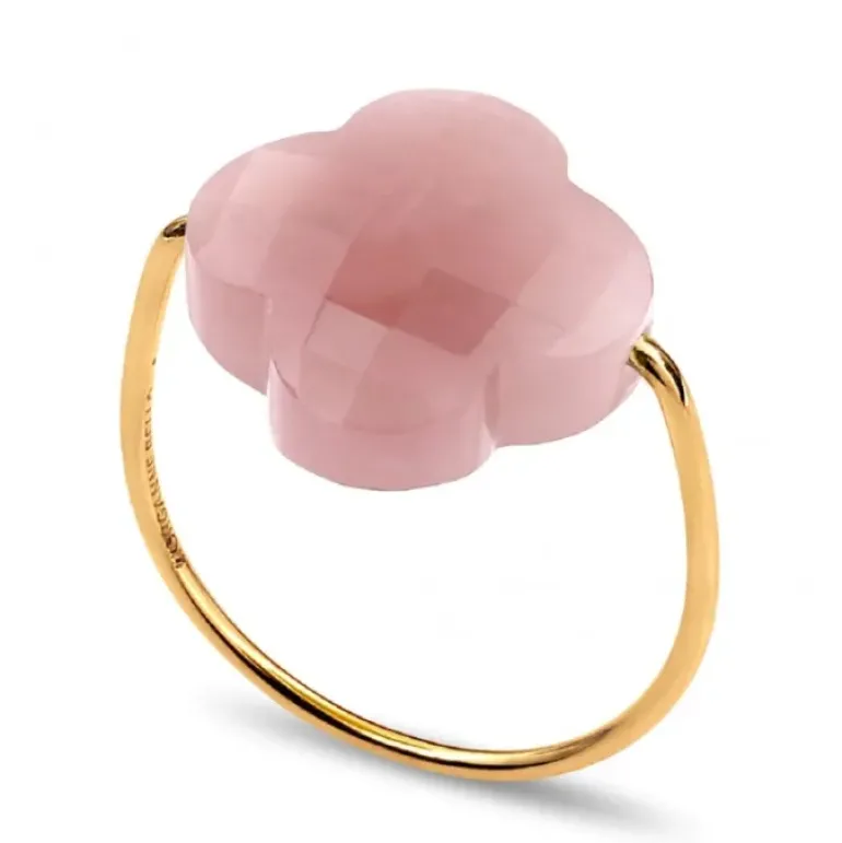 BAGUE OR JAUNE TREFLE QUARTZ GUAVA