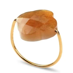 BAGUE OR JAUNE TRÈFLE PIERRE DE SOLEIL DORÉ