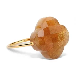 BAGUE OR JAUNE TRÈFLE PIERRE DE SOLEIL DORÉ