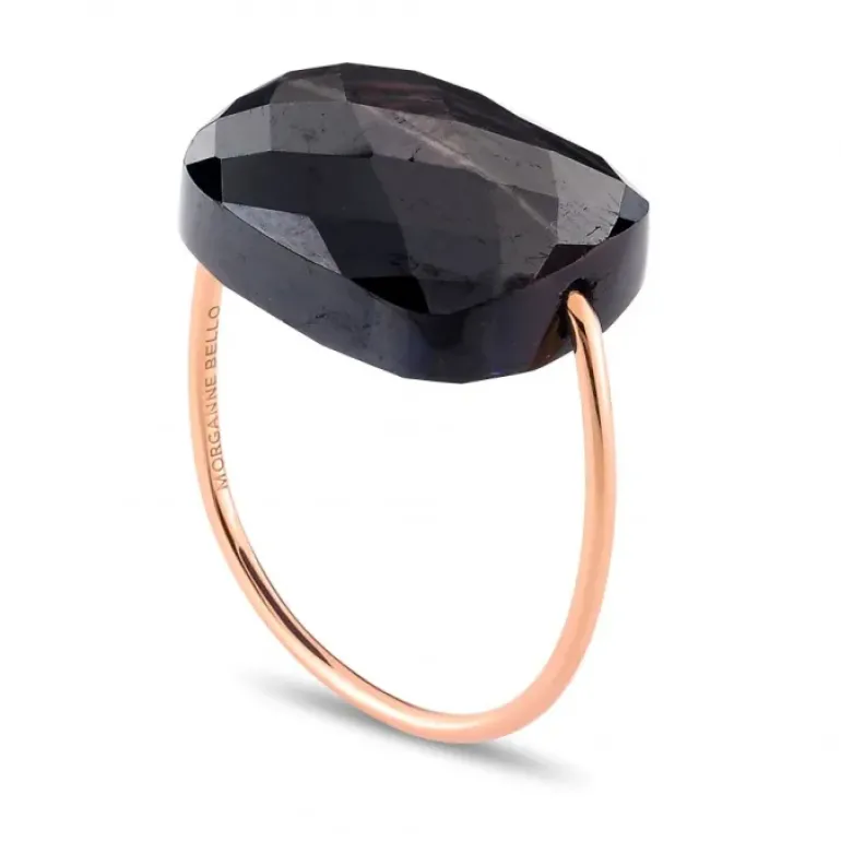 BAGUE OR ROSE COUSSIN OVERSIZE PIERRE DE LUNE HYPERSTENE