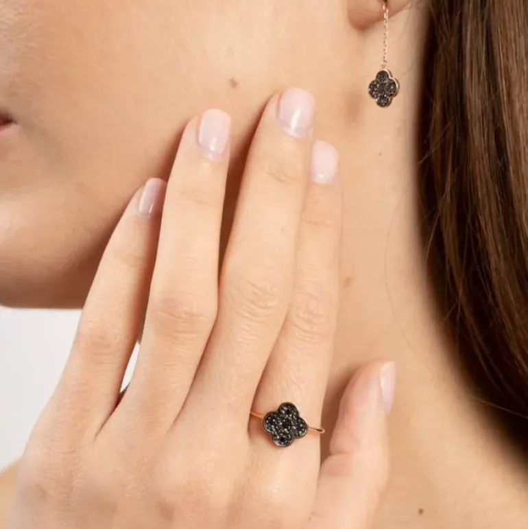 BAGUE SERTI DIAMANTS NOIRS OR ROSE