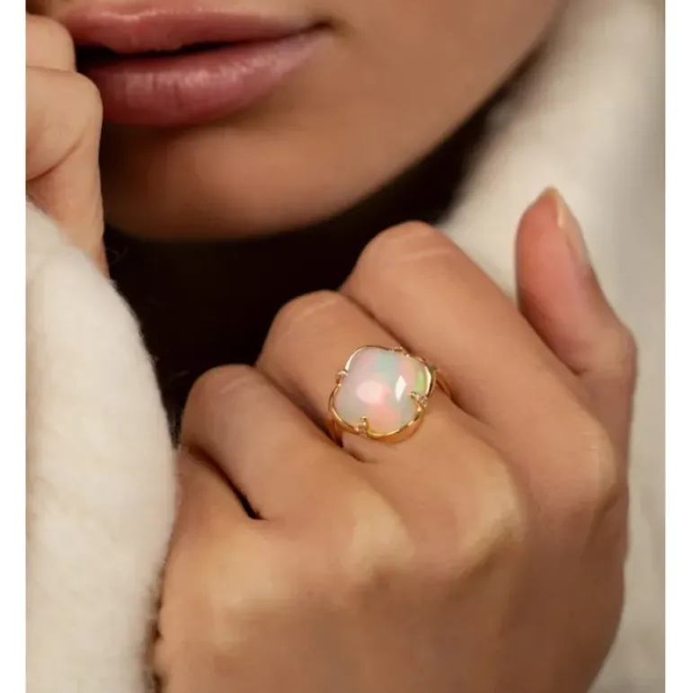 BAGUE SONGE OPALE ETHIOPIENNE + DIAMANTS OR JAUNE