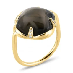 BAGUE SONGE QUARTZ FUME + DIAMANTS OR JAUNE