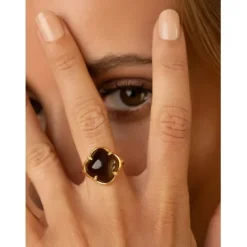 BAGUE SONGE QUARTZ FUME + DIAMANTS OR JAUNE