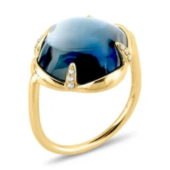 BAGUE SONGE TOPAZE BLUE LONDON + DIAMANTS OR JAUNE