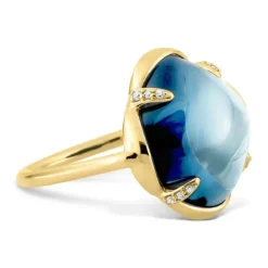 BAGUE SONGE TOPAZE BLUE LONDON + DIAMANTS OR JAUNE