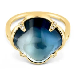 BAGUE SONGE TOPAZE BLUE LONDON + DIAMANTS OR JAUNE