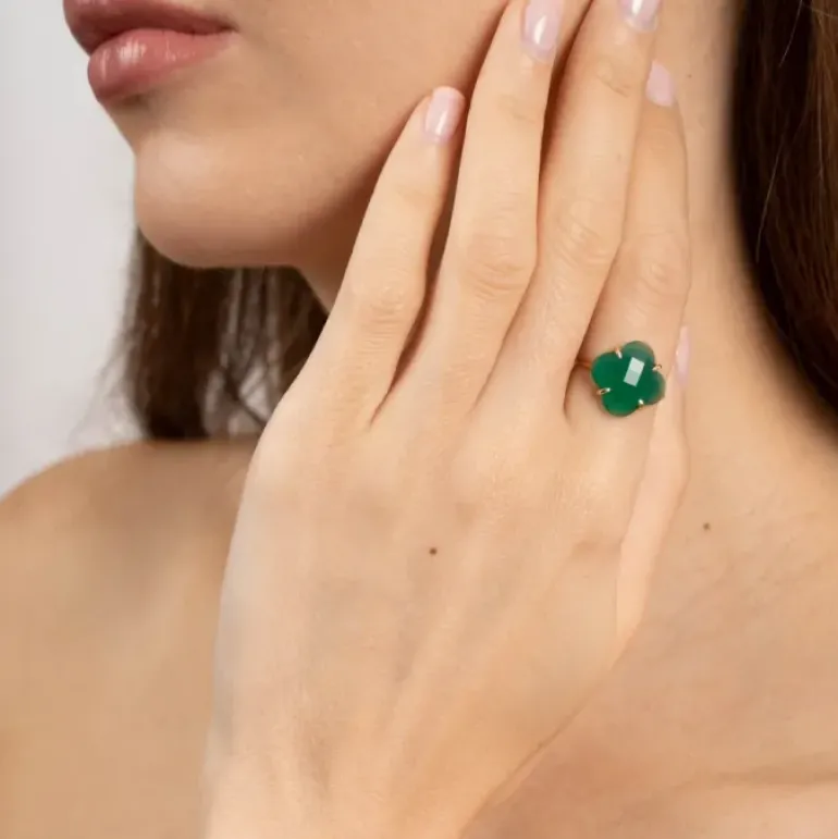 BAGUE VICTORIA AGATE VERTE OR JAUNE