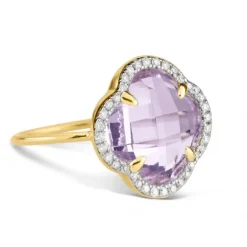 BAGUE VICTORIA DIAMANTS AMETHYSTE ROSE + DIAMANTS OR JAUNE