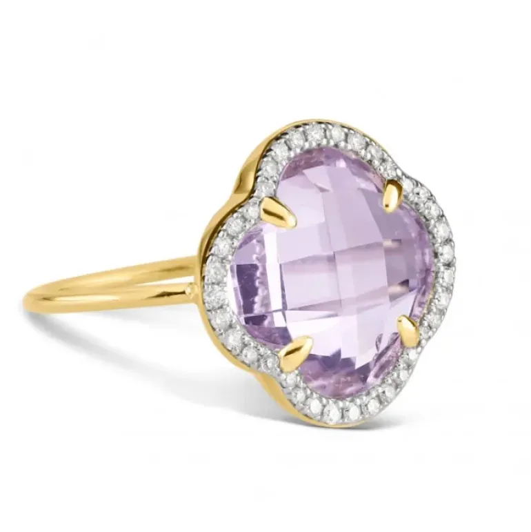 BAGUE VICTORIA DIAMANTS AMETHYSTE ROSE + DIAMANTS OR JAUNE