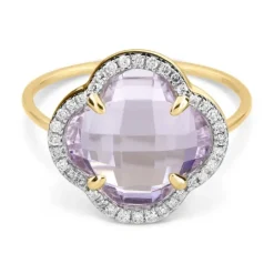 BAGUE VICTORIA DIAMANTS AMETHYSTE ROSE + DIAMANTS OR JAUNE