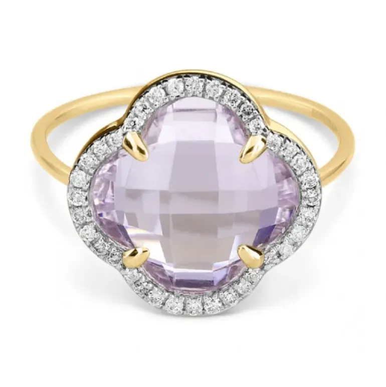 BAGUE VICTORIA DIAMANTS AMETHYSTE ROSE + DIAMANTS OR JAUNE