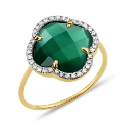 BAGUE VICTORIA DIAMANTS AGATE VERTE + DIAMANTS OR JAUNE