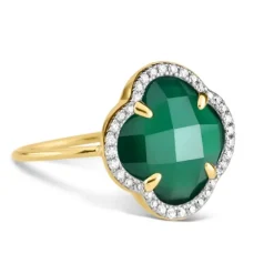 BAGUE VICTORIA DIAMANTS AGATE VERTE + DIAMANTS OR JAUNE
