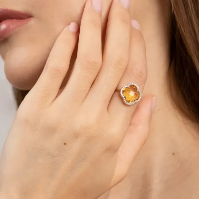 BAGUE VICTORIA DIAMANTS CITRINE + DIAMANTS OR JAUNE