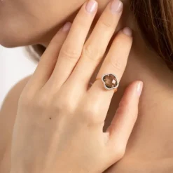 BAGUE VICTORIA DIAMANTS QUARTZ FUME + DIAMANTS OR ROSE