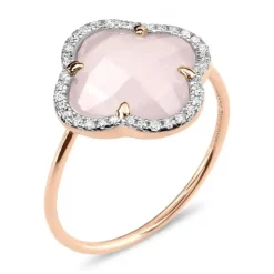 BAGUE VICTORIA DIAMANTS QUARTZ ROSE MILKY + DIAMANTS OR ROSE