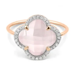 BAGUE VICTORIA DIAMANTS QUARTZ ROSE MILKY + DIAMANTS OR ROSE