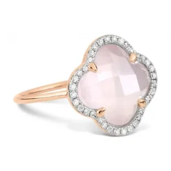 BAGUE VICTORIA DIAMANTS QUARTZ ROSE MILKY + DIAMANTS OR ROSE