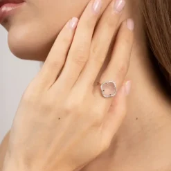 BAGUE VICTORIA DIAMANTS QUARTZ ROSE MILKY + DIAMANTS OR ROSE