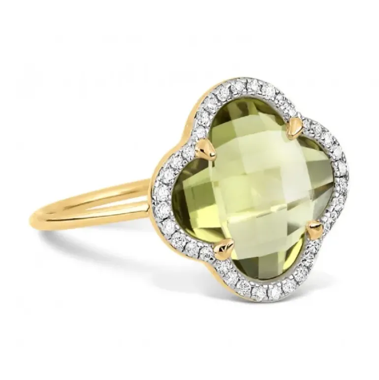 BAGUE VICTORIA DIAMANTS QUARTZ OLIVE + DIAMANTS OR JAUNE
