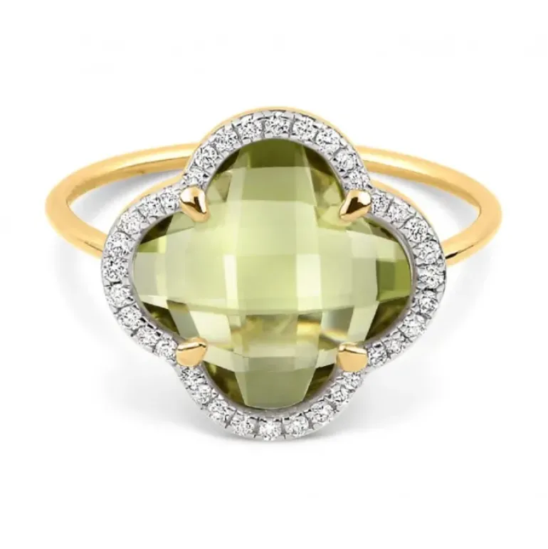 BAGUE VICTORIA DIAMANTS QUARTZ OLIVE + DIAMANTS OR JAUNE