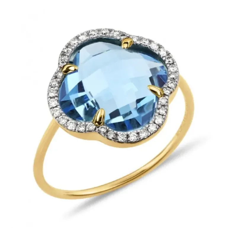 BAGUE VICTORIA DIAMANTS TOPAZE (swiss blue) + DIAMANTS OR JAUNE