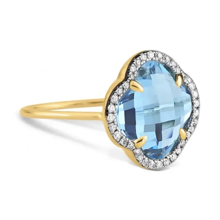 BAGUE VICTORIA DIAMANTS TOPAZE (swiss blue) + DIAMANTS OR JAUNE