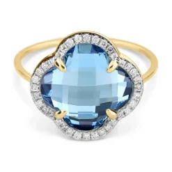 BAGUE VICTORIA DIAMANTS TOPAZE (swiss blue) + DIAMANTS OR JAUNE