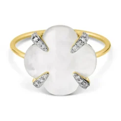 BAGUE VICTORIA LYS NACRE BLANCHE ET DIAMANTS OR JAUNE