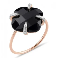 BAGUE VICTORIA LYS ONYX ET DIAMANTS OR ROSE