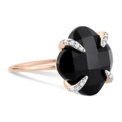BAGUE VICTORIA LYS ONYX ET DIAMANTS OR ROSE