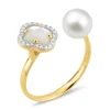 BAGUE VICTORIA PERLES ET NACRE BLANCHE + DIAMANTS OR JAUNE