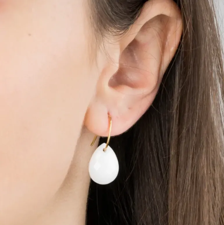 BOUCLE D'OREILLE ALMA OR JAUNE ET AGATE BLANCHE