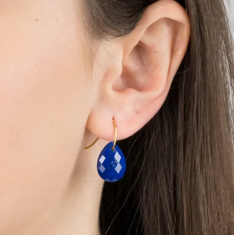 BOUCLES D'OREILLES ALMA OR JAUNE LAPIS LAZULI